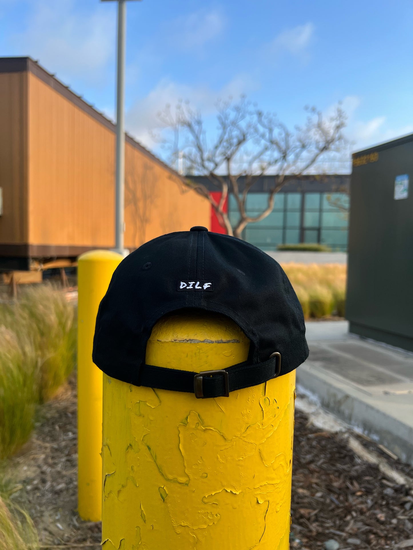 Rear shot of the full circle DILF dad hat on a pole
